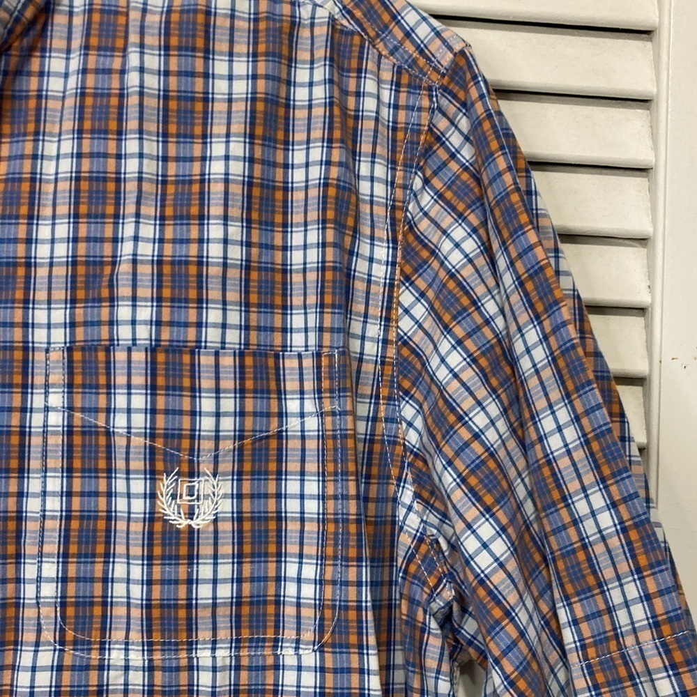 Mens Chaps Blue And Orange Plaid Button Down Shirt Size Medium - Picture 3 of 9